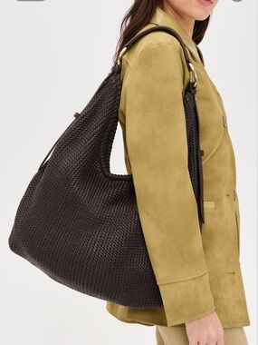 Dolce Vita raffia Woven Hobo Bag in Dark Brown with Gold Hardware